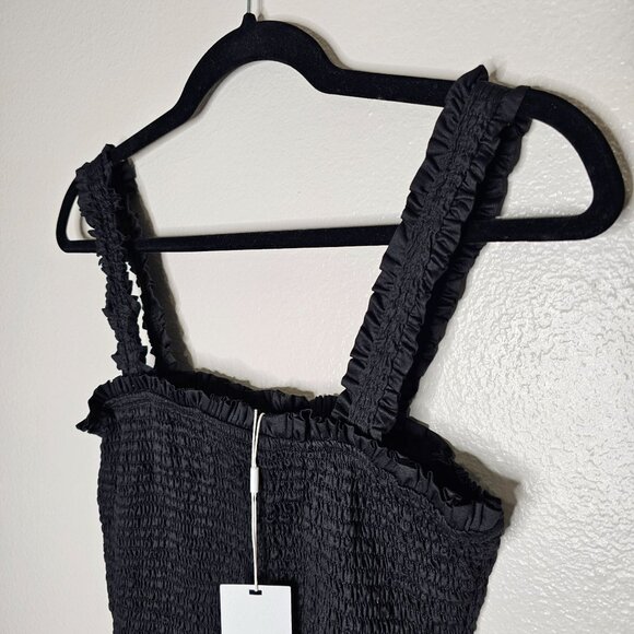 Mikoh 2 Medium Black Magnolia Poplin Scrunch Dress Smocked Mini Ruched Bodycon - Picture 2 of 7